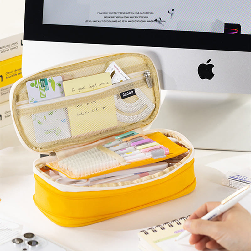 Large Capacity Color Matching Canvas Pencil Case – Perfect for Study & Organization
