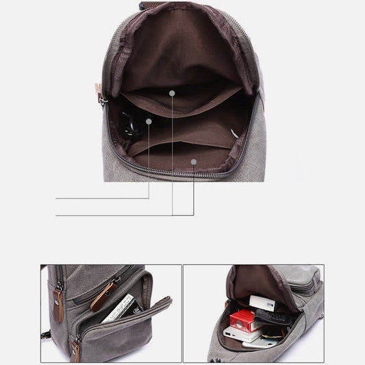 Canvas Sling Bag Crossbody Backpack – Casual Rucksack with USB Charging Port - VOTVO