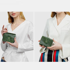 Cartera antirrobo multifuncional de piel auténtica para mujer: protección RFID, ranuras para tarjetas y monedero con cremallera.