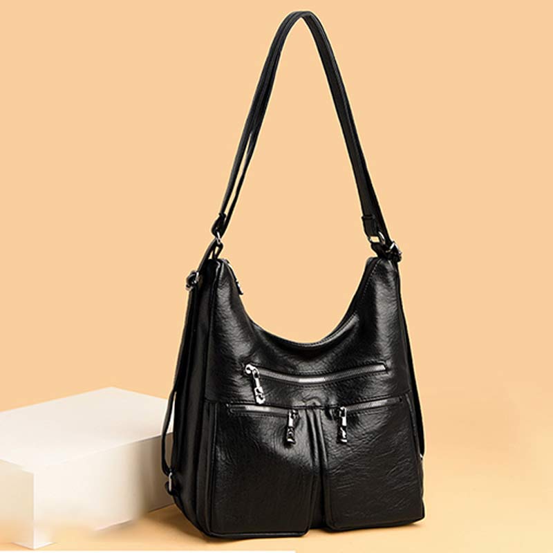 3 - Way Use Backpack Multi - Pocket Leather Zip Crossbody Shoulder Bag - VOTVO