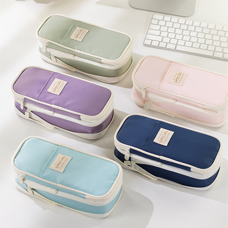 Large Capacity Color Matching Canvas Pencil Case – Perfect for Study & Organization