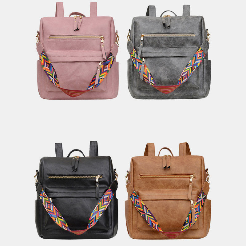 Women’s Plaid Leather Backpack – Multifunctional Daypack with Shoulder Strap