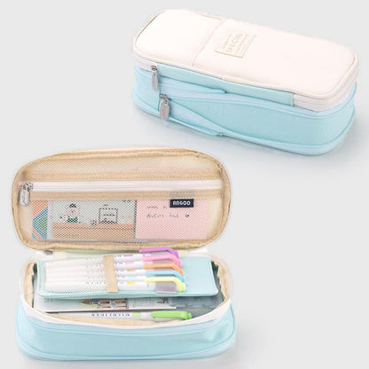 Large Capacity Color Matching Canvas Pencil Case – Perfect for Study & Organization