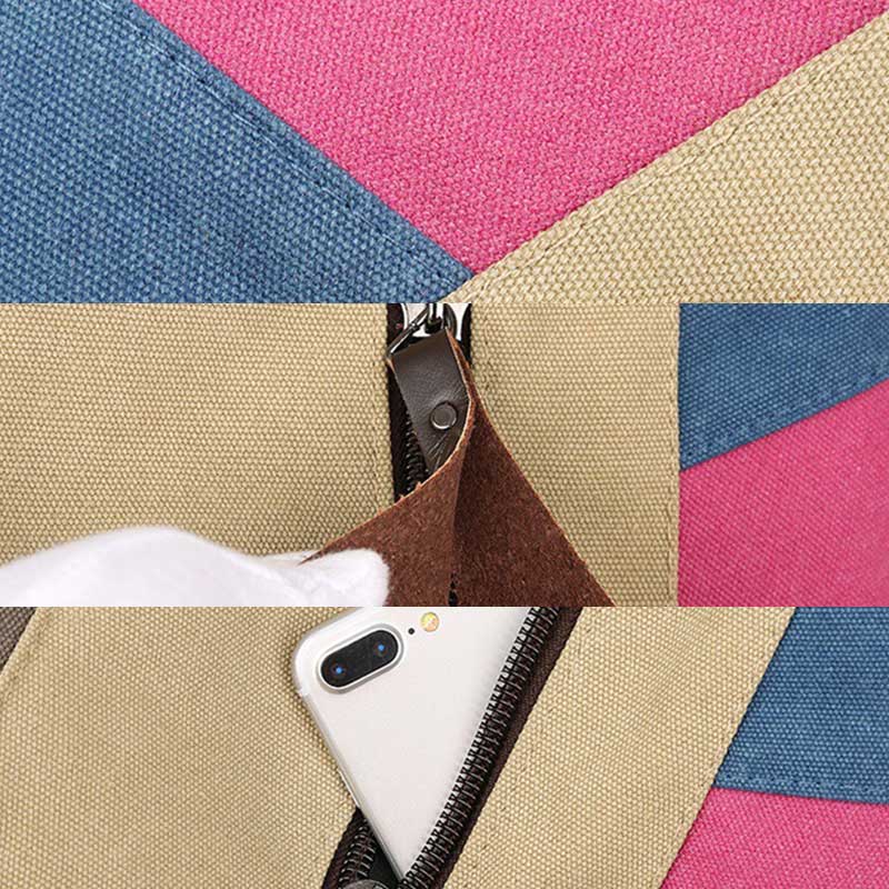 Women's Color Block Canvas Backpack – Tote Shoulder Hobo Bag Rucksack