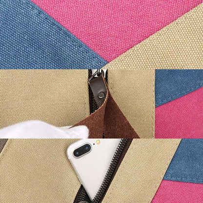 Women's Color Block Canvas Backpack – Tote Shoulder Hobo Bag Rucksack