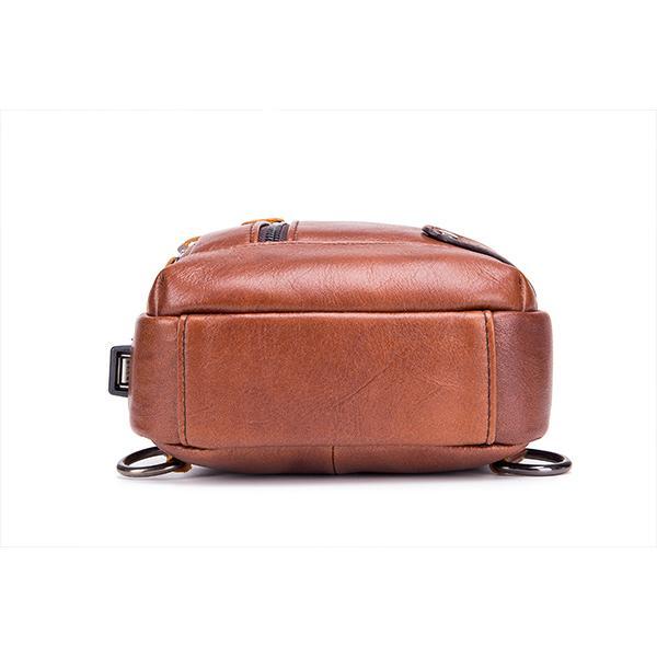 USB Charging Real Leather Sling Bag for Men – Crossbody Shoulder Bag with Adjustable Straps