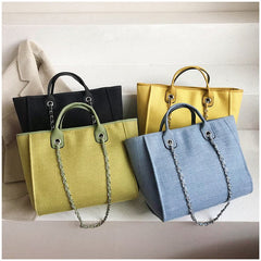 Crossbody Canvas Tote for Women – Chain Strap Bucket Bag - VOTVO