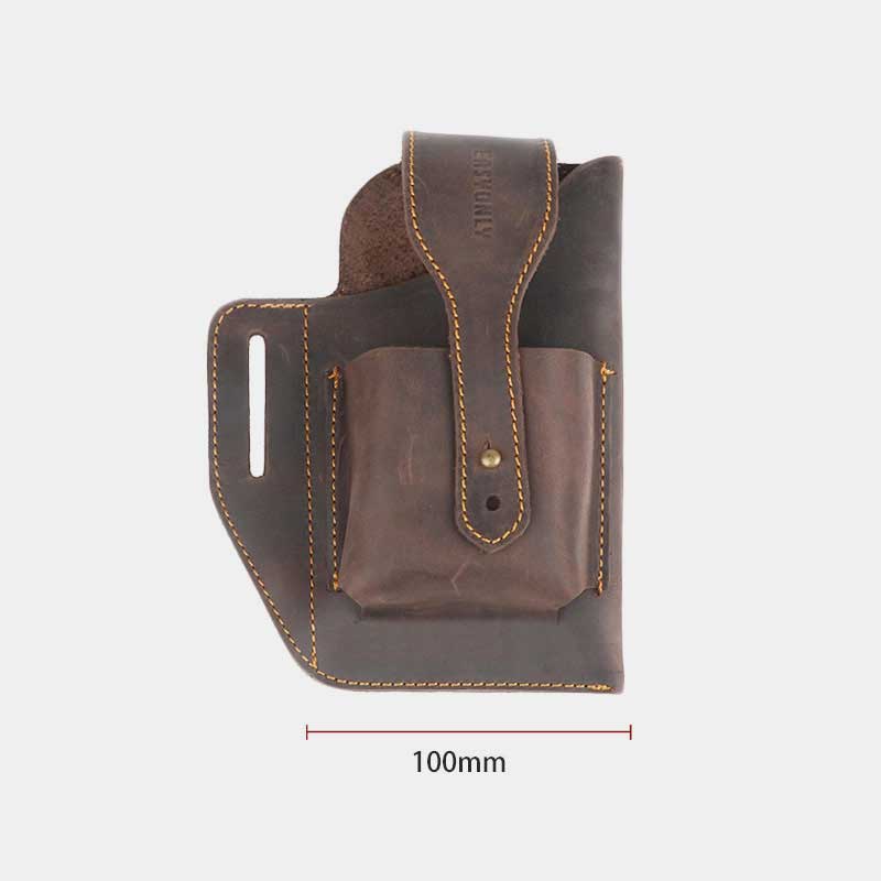 Vintage Leather Waist Phone Bag with Keychain | Outdoor Activity & Daily Use | Genuine Leather
