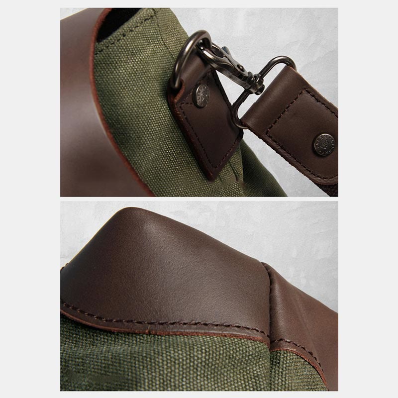 Messenger Bag for Men – Canvas Vintage Crossbody Handbag with Crazy Horse Leather, Casual Business Document Bag - VOTVO