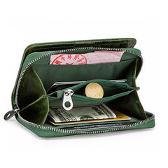 Cartera corta multifunción de dos pliegues de cuero genuino