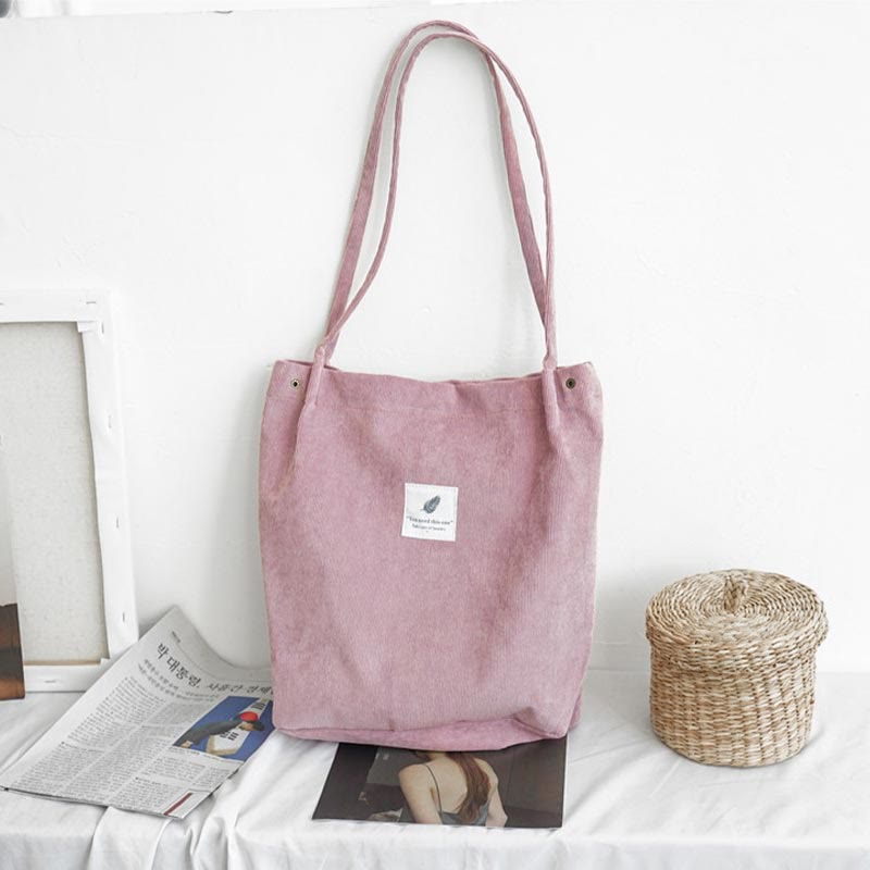 Corduroy Tote Bag for Women – Large Capacity School Shoulder Bag with Magnetic Closure