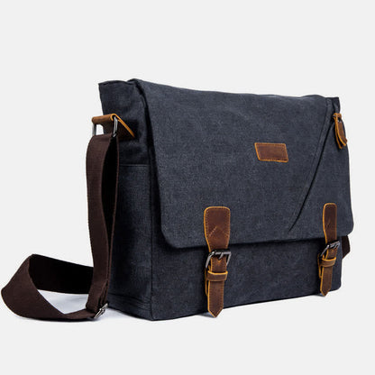 Men's Canvas Messenger Bag – Retro Shoulder Crossbody Backpack with Genuine Leather Accents