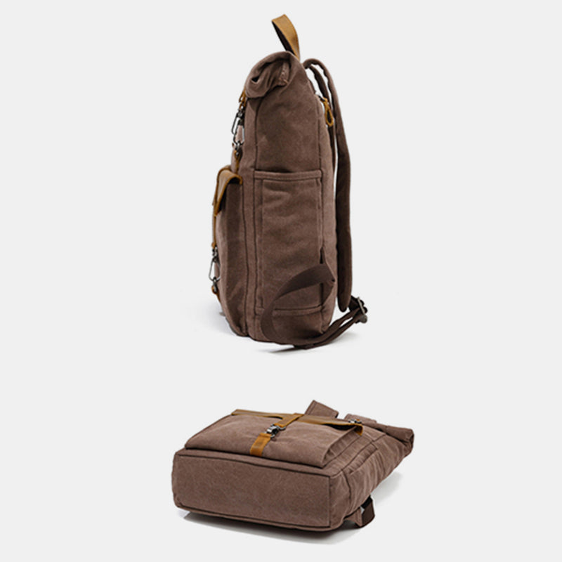 Unisex Canvas & Leather Hiking Travel Backpack – Durable Rucksack School Bag Daypack