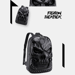 3D Skull Punk Rivet Leather Backpack | Waterproof Embossed Ghost Head Knapsack - VOTVO