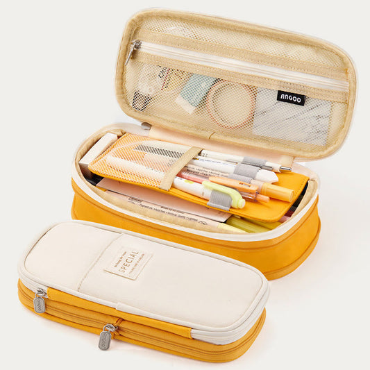 Large Capacity Color Matching Canvas Pencil Case – Perfect for Study & Organization