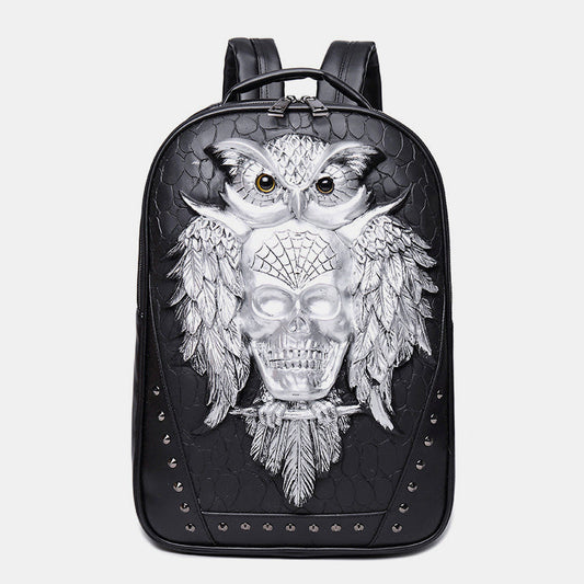 3D Owl Design Laptop Backpack – Waterproof PU Leather College & School Backpack for Travel, Sport, and Daily Use