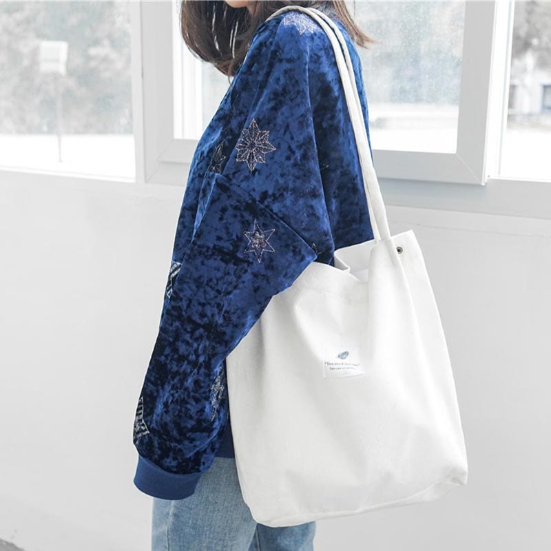Corduroy Tote Bag for Women – Large Capacity School Shoulder Bag with Magnetic Closure