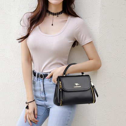 Medium Double Compartment Leather Satchel Handbag with Crossbody Strap – Stylish Top Handle Purse for Women