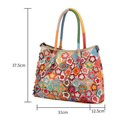 Genuine Leather Multicolor Flower Boho Handbag – A Touch of Artistic Elegance