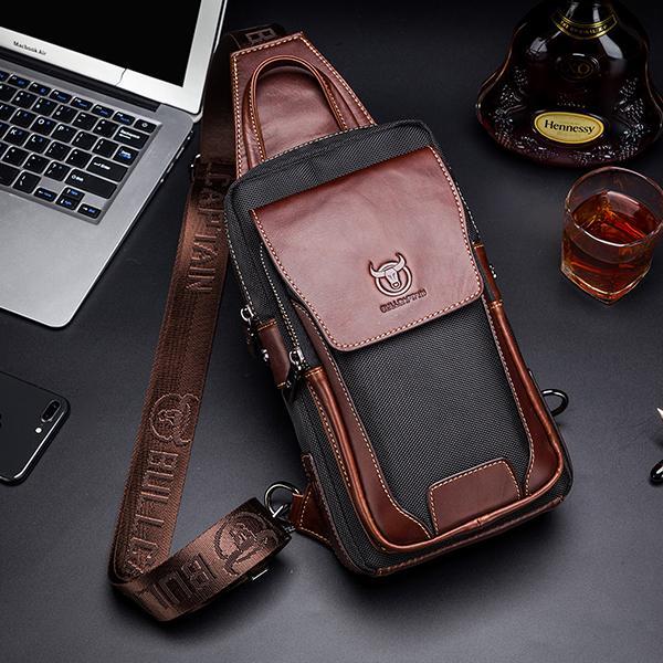 Genuine Leather Casual Sling Bag for Men - Fashionable Crossbody Shoulder Chest Bag