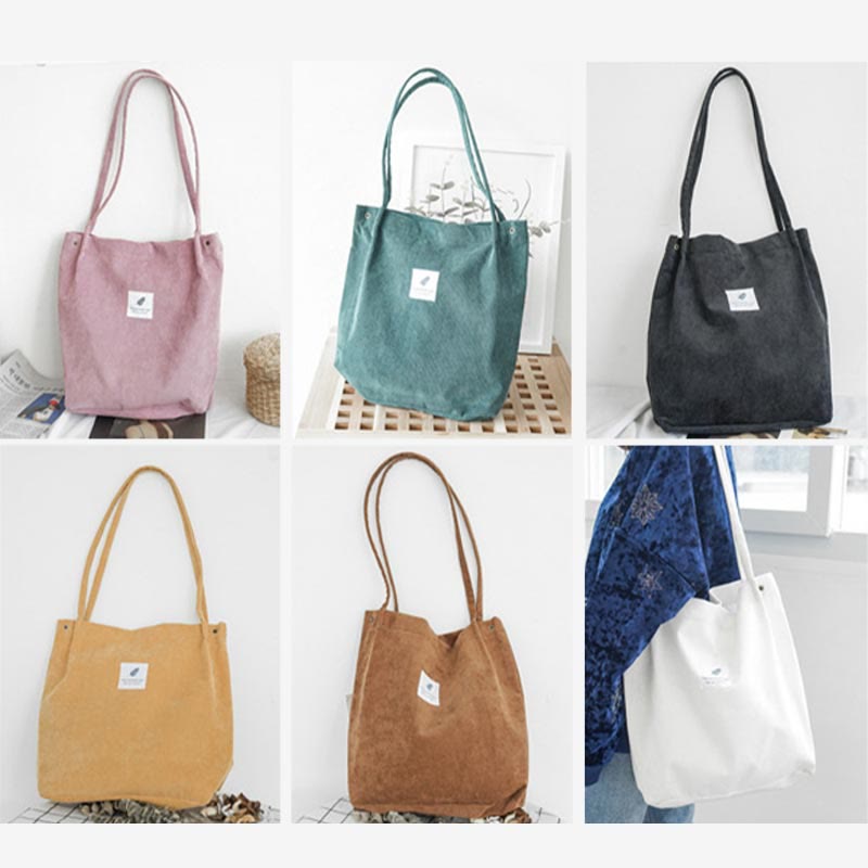 Corduroy Tote Bag for Women – Large Capacity School Shoulder Bag with Magnetic Closure - VOTVO