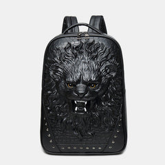 3D Animal Head Studded Leather Backpack – Cool Laptop College Bookbag
