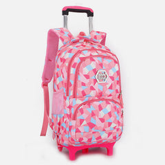 Schultasche mit Rollen für Mädchen – Bunter Rucksack mit Aufdruck, verstellbaren Trägern und Zwei-Rad-Design