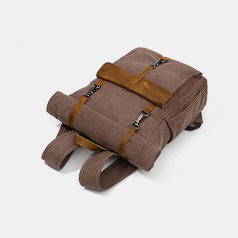 Unisex Canvas & Leather Hiking Travel Backpack – Durable Rucksack School Bag Daypack