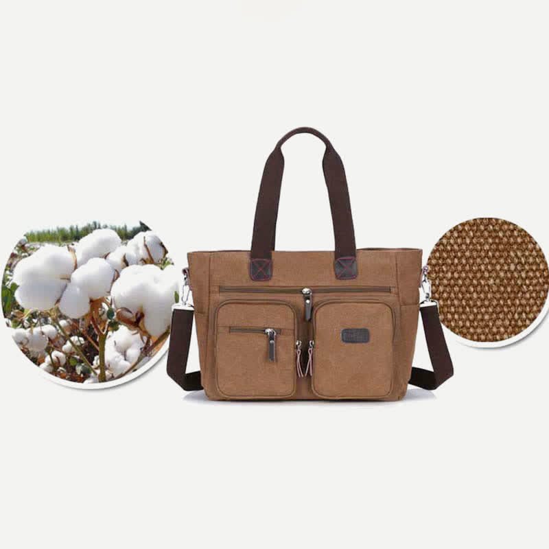 Multi - Pocket Canvas Tote Handbag for Women & Men – Retro Laptop Bag with Adjustable Straps - VOTVO