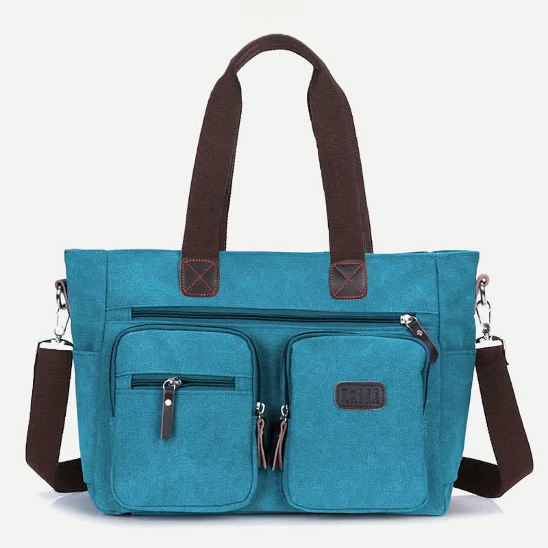 Multi - Pocket Canvas Tote Handbag for Women & Men – Retro Laptop Bag with Adjustable Straps - VOTVO
