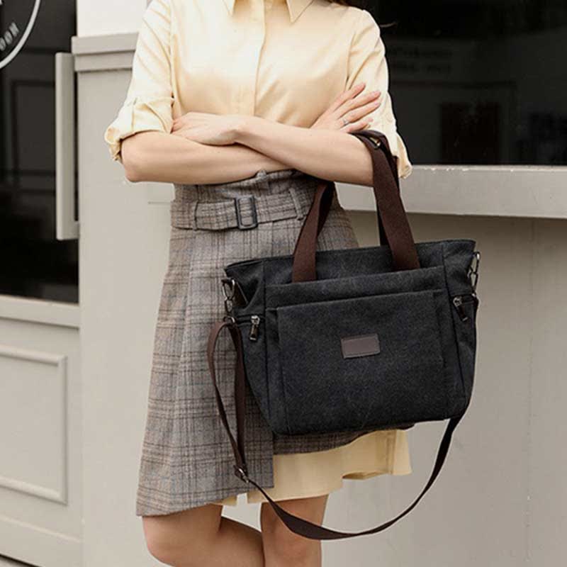 Multi-Pocket Canvas Handbag for Women - Durable, Roomy Shoulder Tote & Crossbody Bag