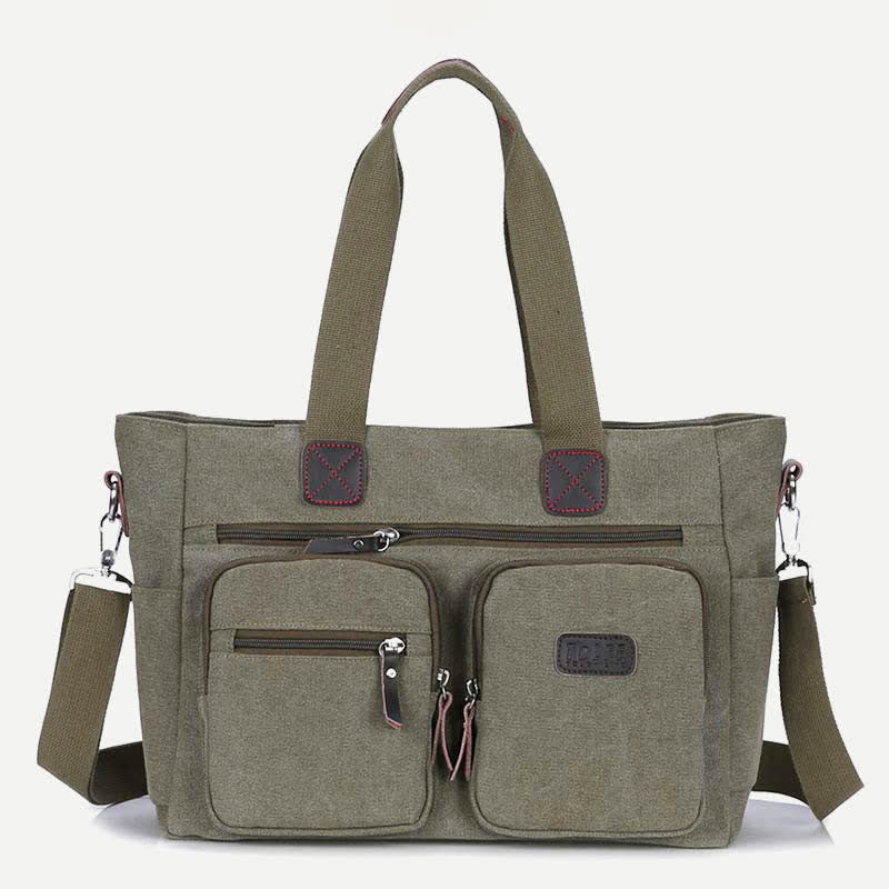 Multi - Pocket Canvas Tote Handbag for Women & Men – Retro Laptop Bag with Adjustable Straps - VOTVO