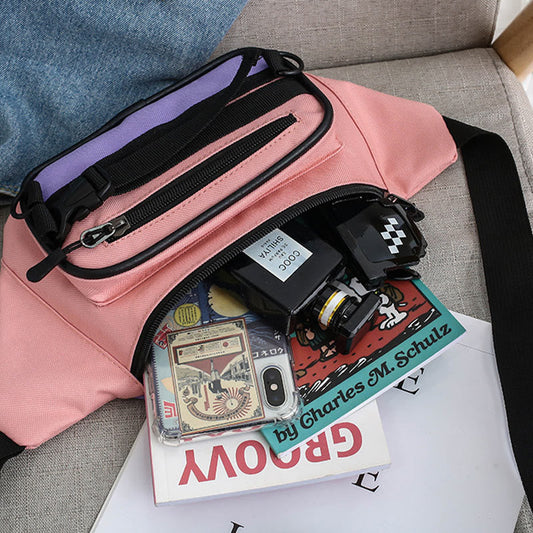 Contrast Color Crossbody Waist Bag for Girls - Stylish Canvas Sling Purse