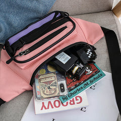 Contrast Color Crossbody Waist Bag for Girls - Stylish Canvas Sling Purse