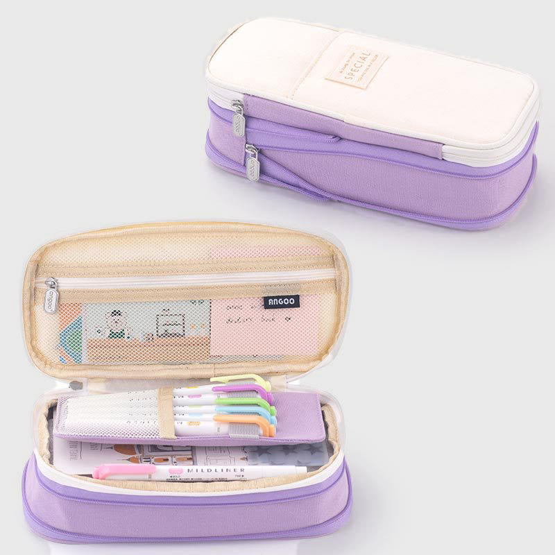 Large Capacity Color Matching Canvas Pencil Case – Perfect for Study & Organization