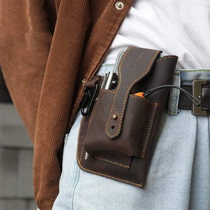 Vintage Leather Waist Phone Bag with Keychain | Outdoor Activity & Daily Use | Genuine Leather - VOTVO