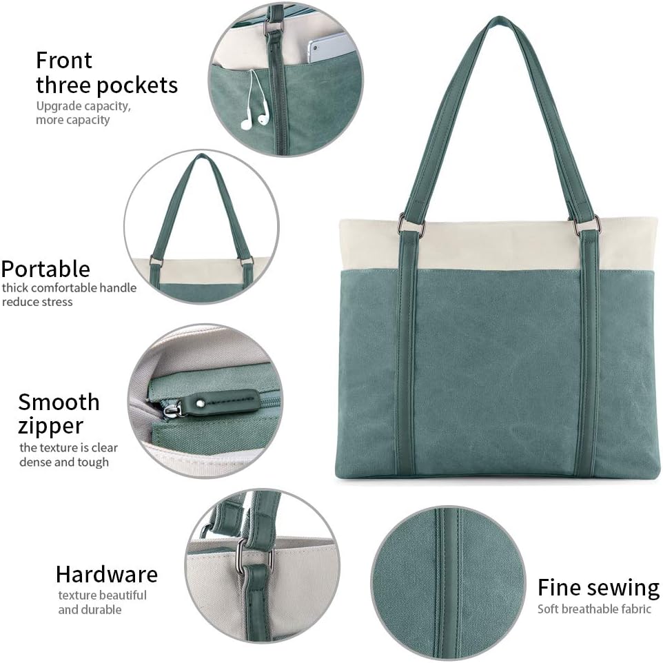Women Laptop Tote Bag for Work – Lightweight Splice Canvas 15.6 Inch Handbag Purse