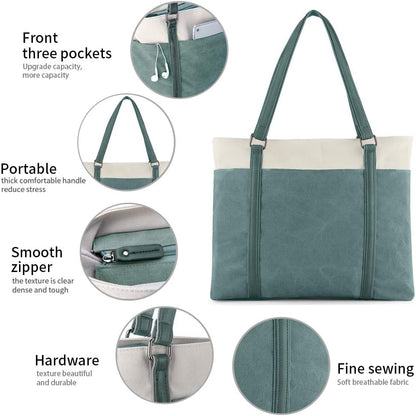 Women Laptop Tote Bag for Work – Lightweight Splice Canvas 15.6 Inch Handbag Purse