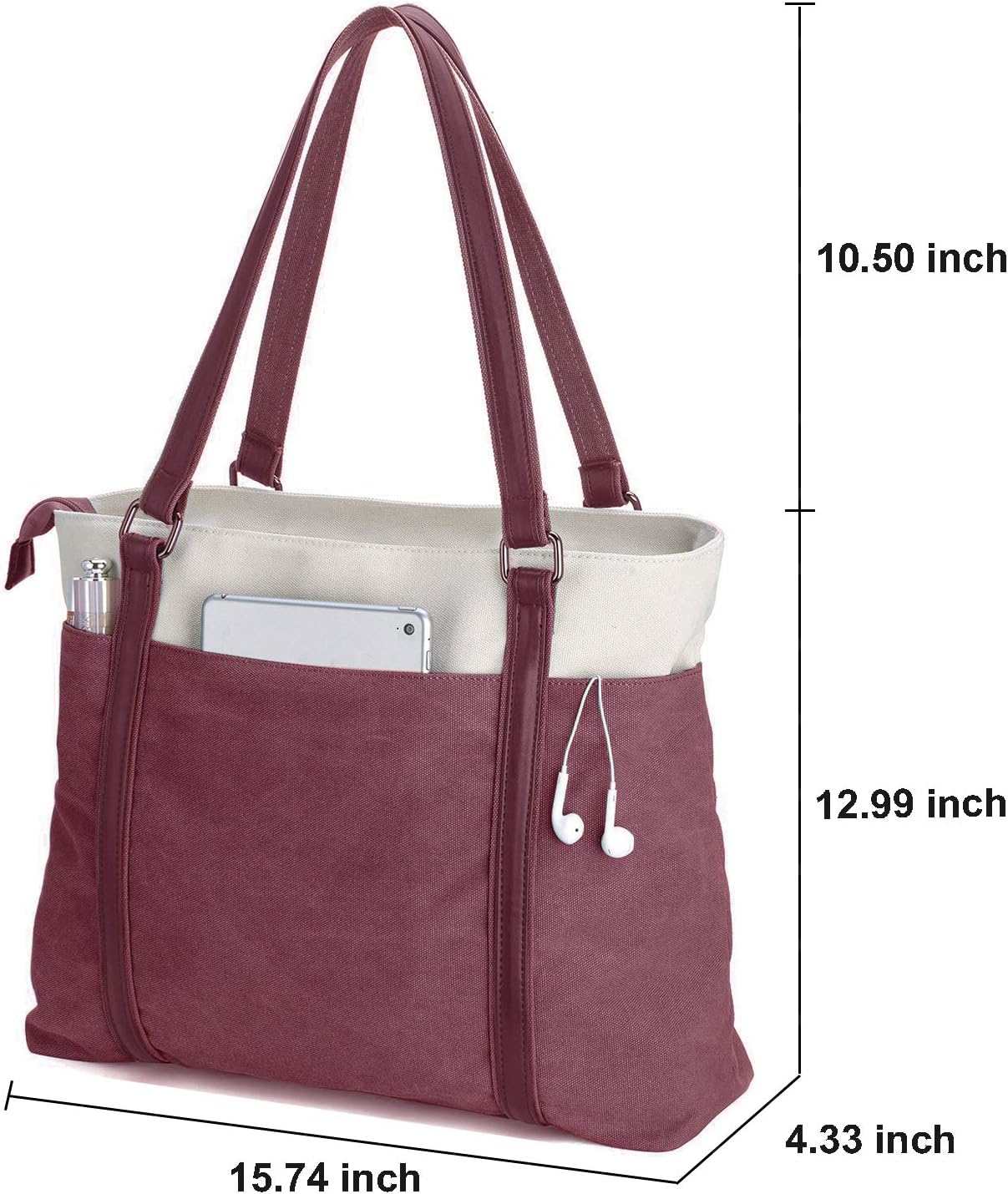 Women Laptop Tote Bag for Work – Lightweight Splice Canvas 15.6 Inch Handbag Purse