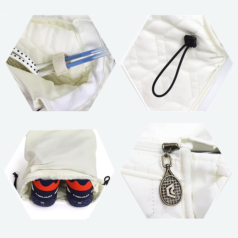 Women’s Nylon Racket Bag – White Outdoor Badminton Sports Shoulder Bag