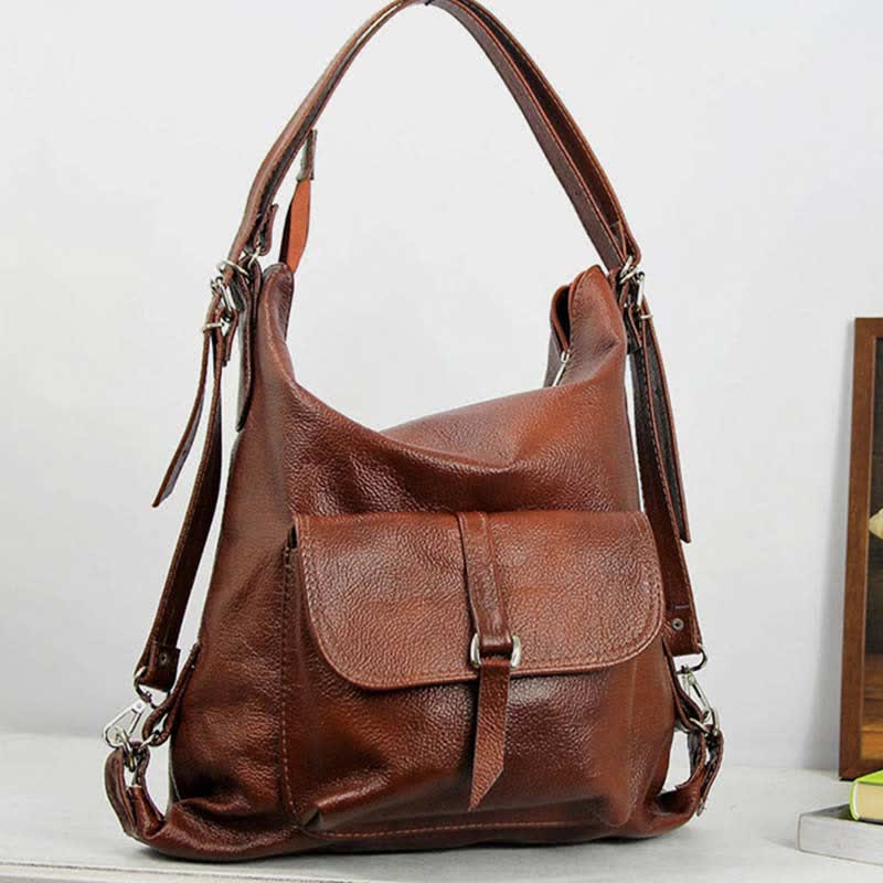 2 - in - 1 Convertible Leather Tote Backpack – Retro Shoulder Bag & Travel Day Pack - VOTVO