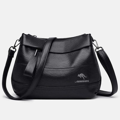 Triple Compartment Leather Handbag for Women Small Casual Crossbody Shoulder Bag