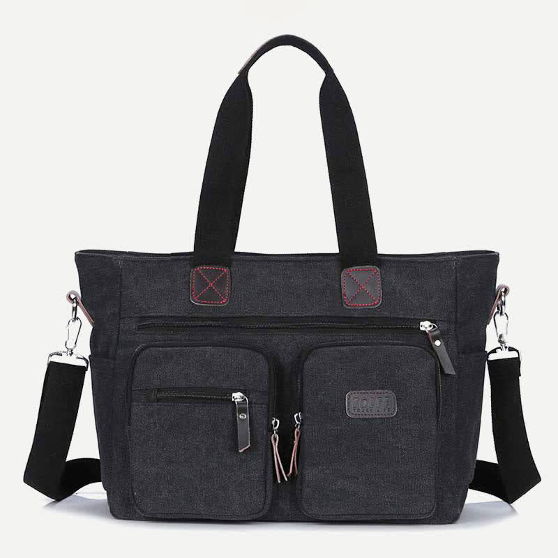 Multi - Pocket Canvas Tote Handbag for Women & Men – Retro Laptop Bag with Adjustable Straps - VOTVO