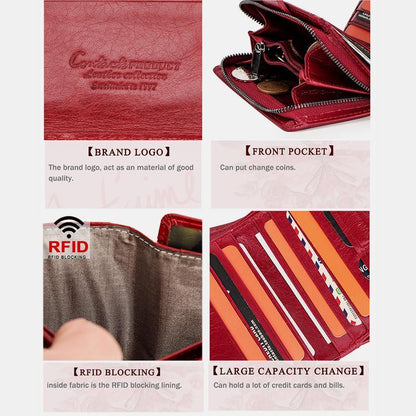 Genuine Leather RFID Trifold Anti-theft Retro Wallet for Women