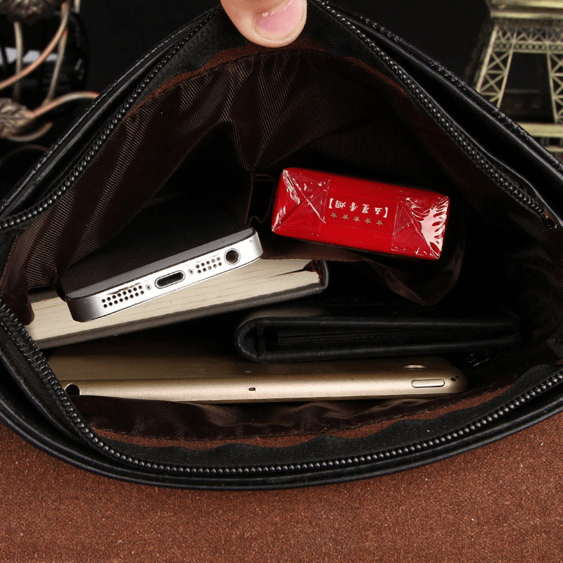 Small Messenger Bag for Men Plaid PU Leather Crossbody Shoulder Bag