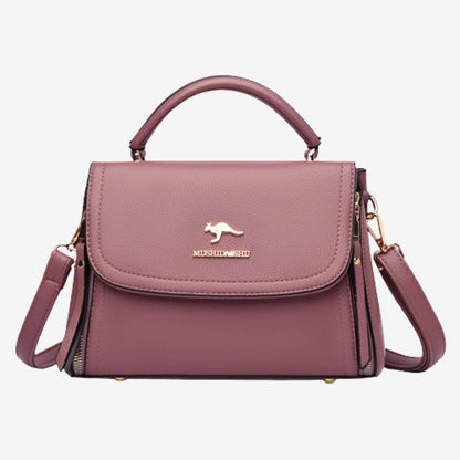 Medium Double Compartment Leather Satchel Handbag with Crossbody Strap – Stylish Top Handle Purse for Women