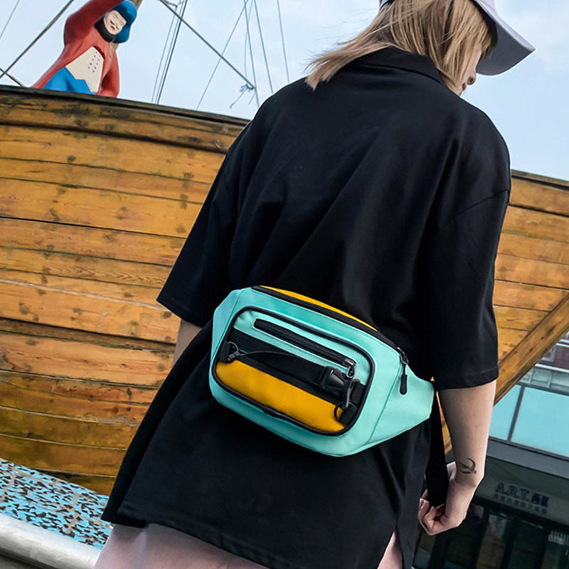 Contrast Color Crossbody Waist Bag for Girls - Stylish Canvas Sling Purse