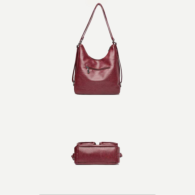 3-Way Use Backpack Multi-Pocket Leather Zip Crossbody Shoulder Bag