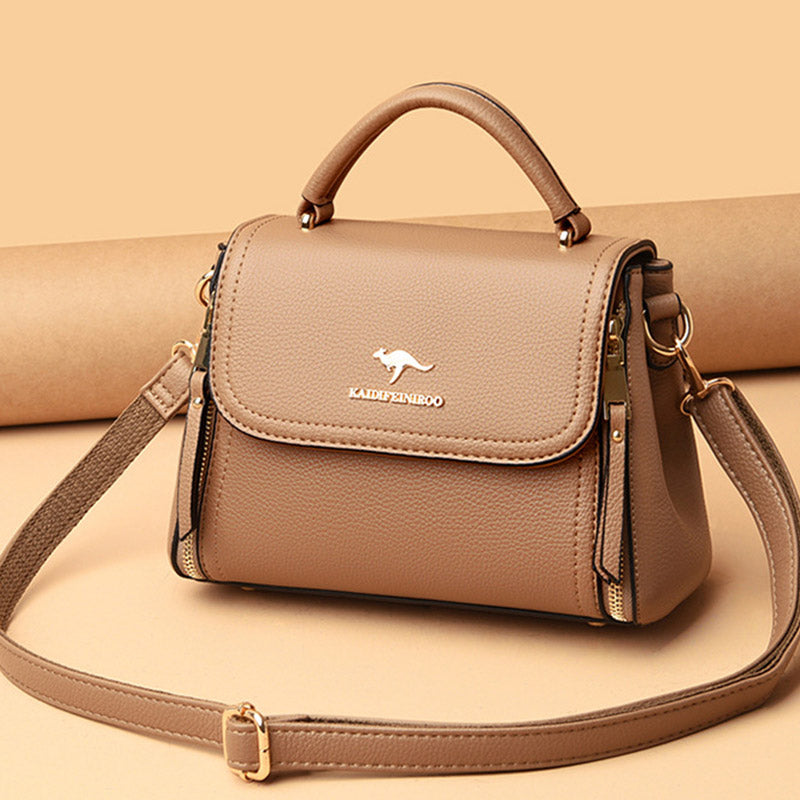 Medium Double Compartment Leather Satchel Handbag with Crossbody Strap – Stylish Top Handle Purse for Women