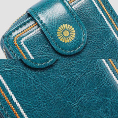 Monedero de piel auténtica con múltiples ranuras RFID para mujer